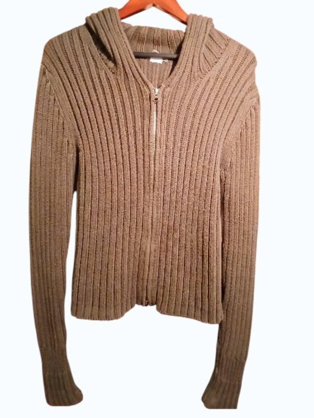 J. CREW Forest Green Ribbed Double Full Zip Hooded Cardigan - Picture 7 of 14